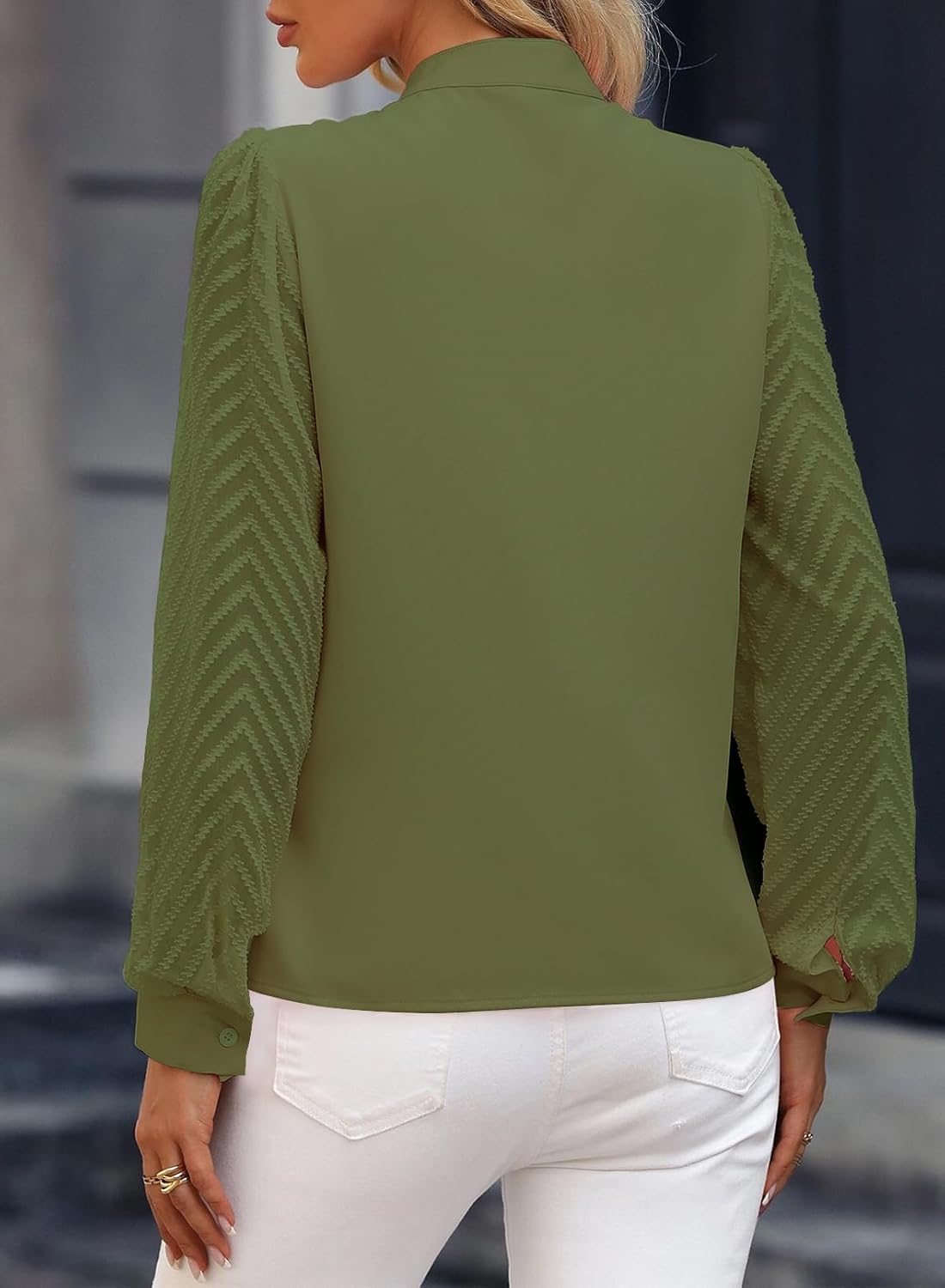 Work Blouses for Women Long Sleeve V Neck Tunic Tops for Women Loose Fit Dressy Womens Blouses Fashion Green L - Image 3