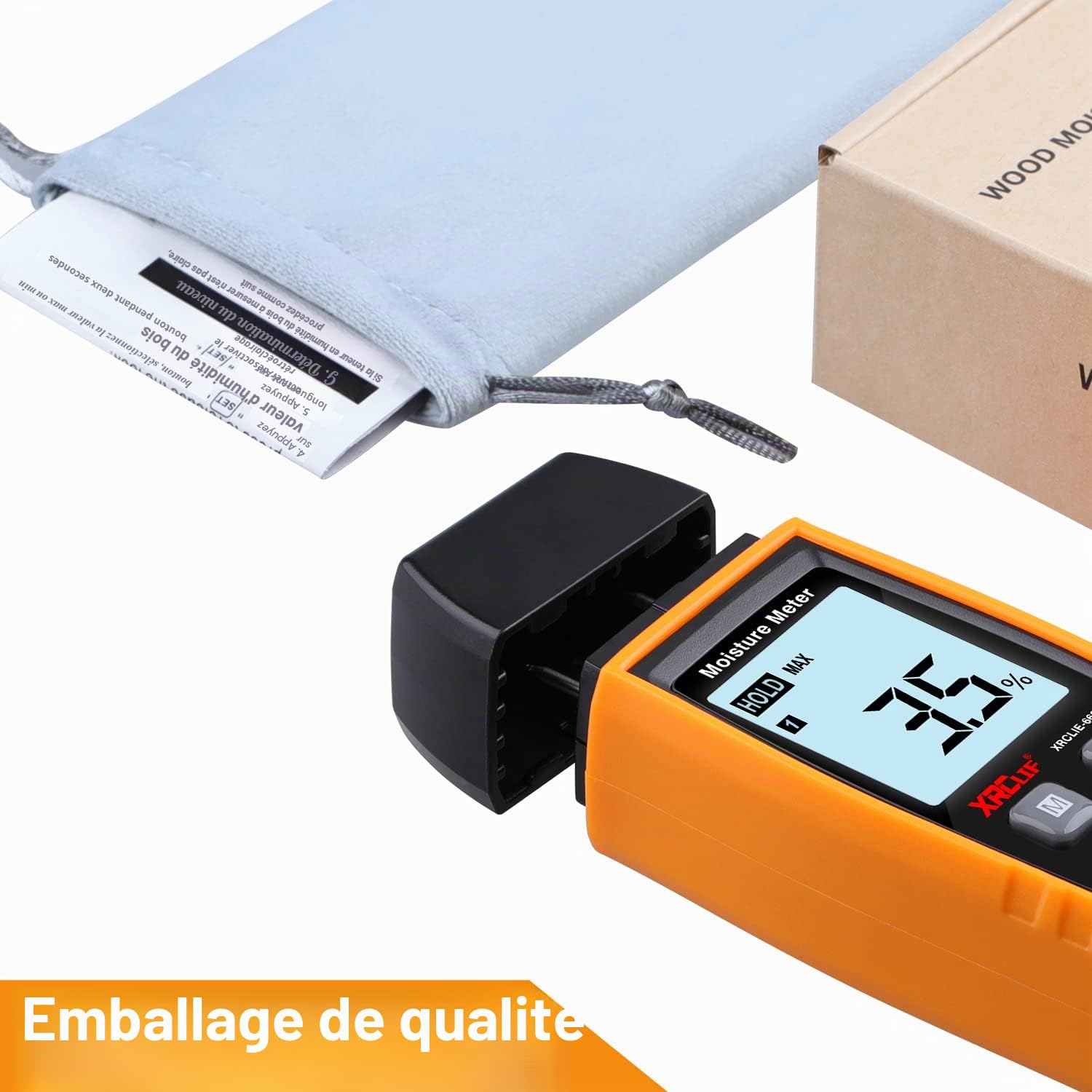XRCLIF Testeur Humidité Mur & Bois, Compteur de fuites, Détecteur Teneur en eau avec Rétroéclairage LCD