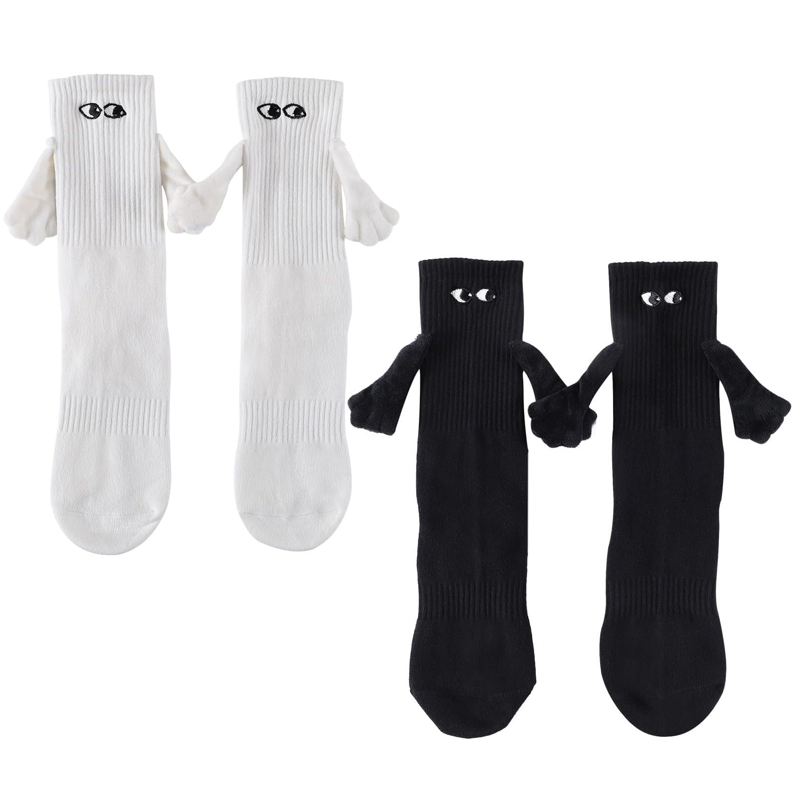 Plateytr Men's White 2 Pairs Of Holding Hands Socks, Socks Holding Hands, Magnetic Socks Holding Hands, Magnetic Hand Socks Are Suitable For Couples, Friends, Sisters, Anniversary, Birthday Gifts
