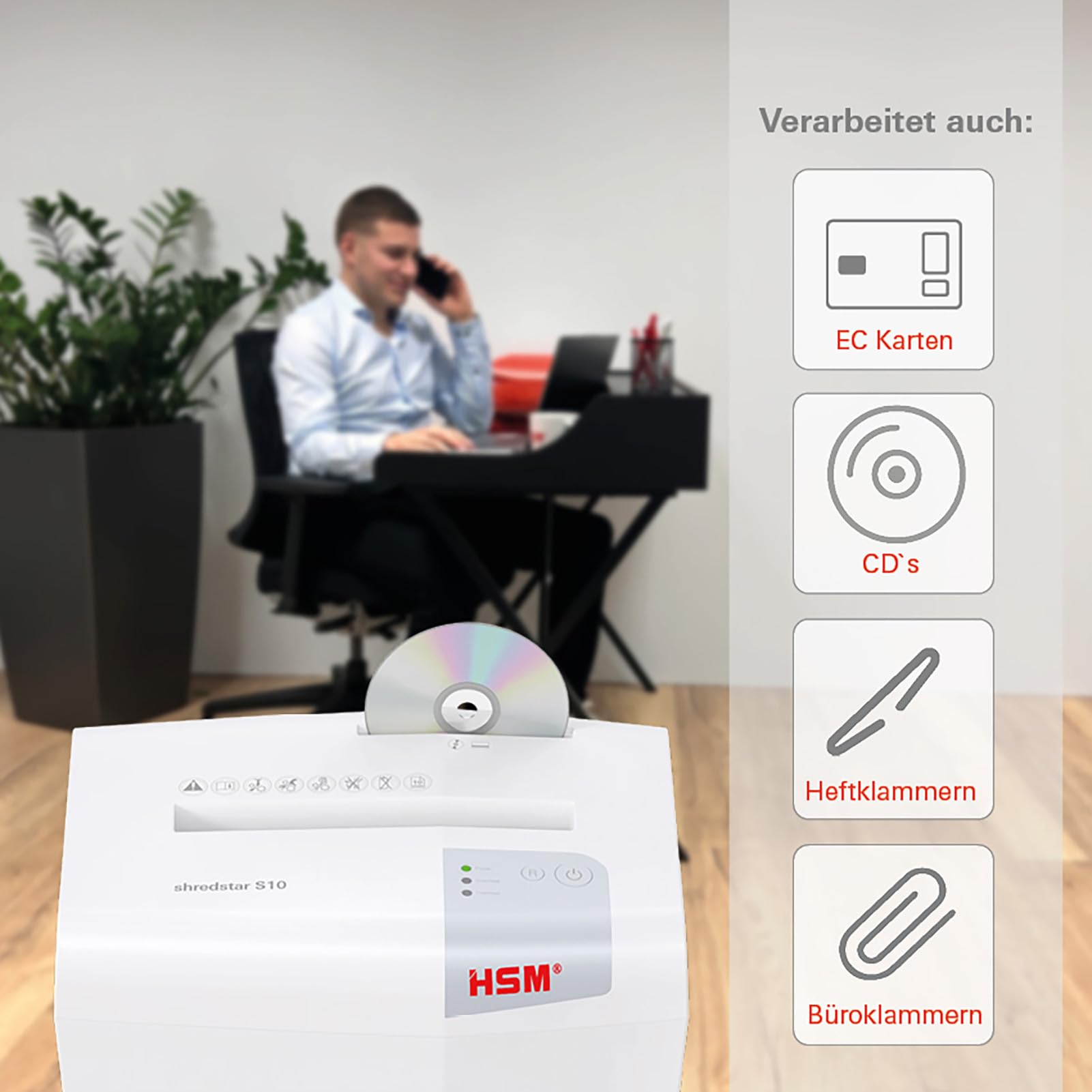 HSM Shredstar S10 - Destructora de documentos, 6 mm, color blanco plata