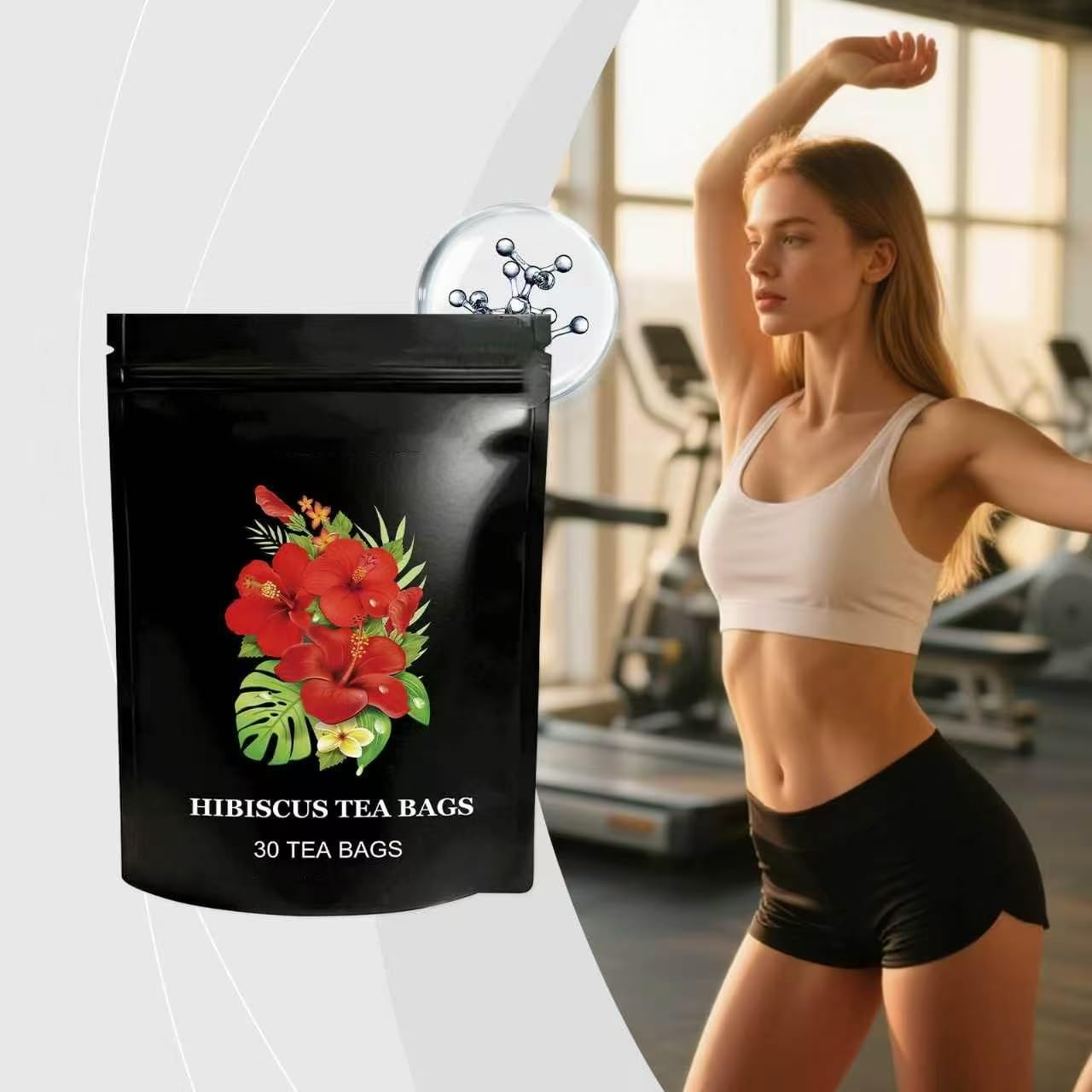 Herbata z hibiskusa w torebkach organicznych | Orzeźwiające i cierpkie wsparcie | 30 sztuk, pakowane pojedynczo,3pcs