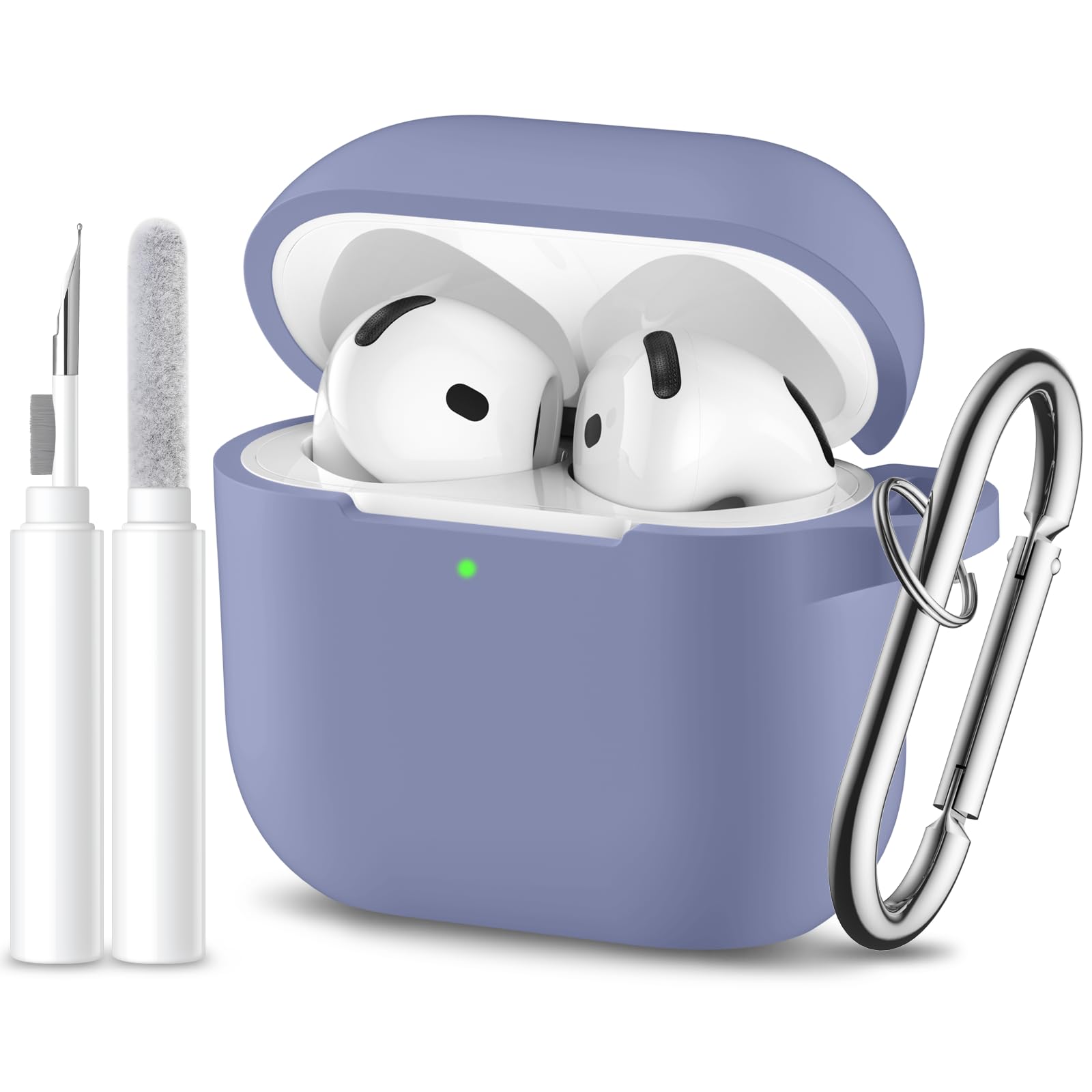 Funda Protectora Completa para Airpods de 4ª generación (2024), Funda Protectora Completa de Silicona Suave para AirPods 4 con Llavero y Kit de Limpieza, Compatible con Apple Airpods 4 para