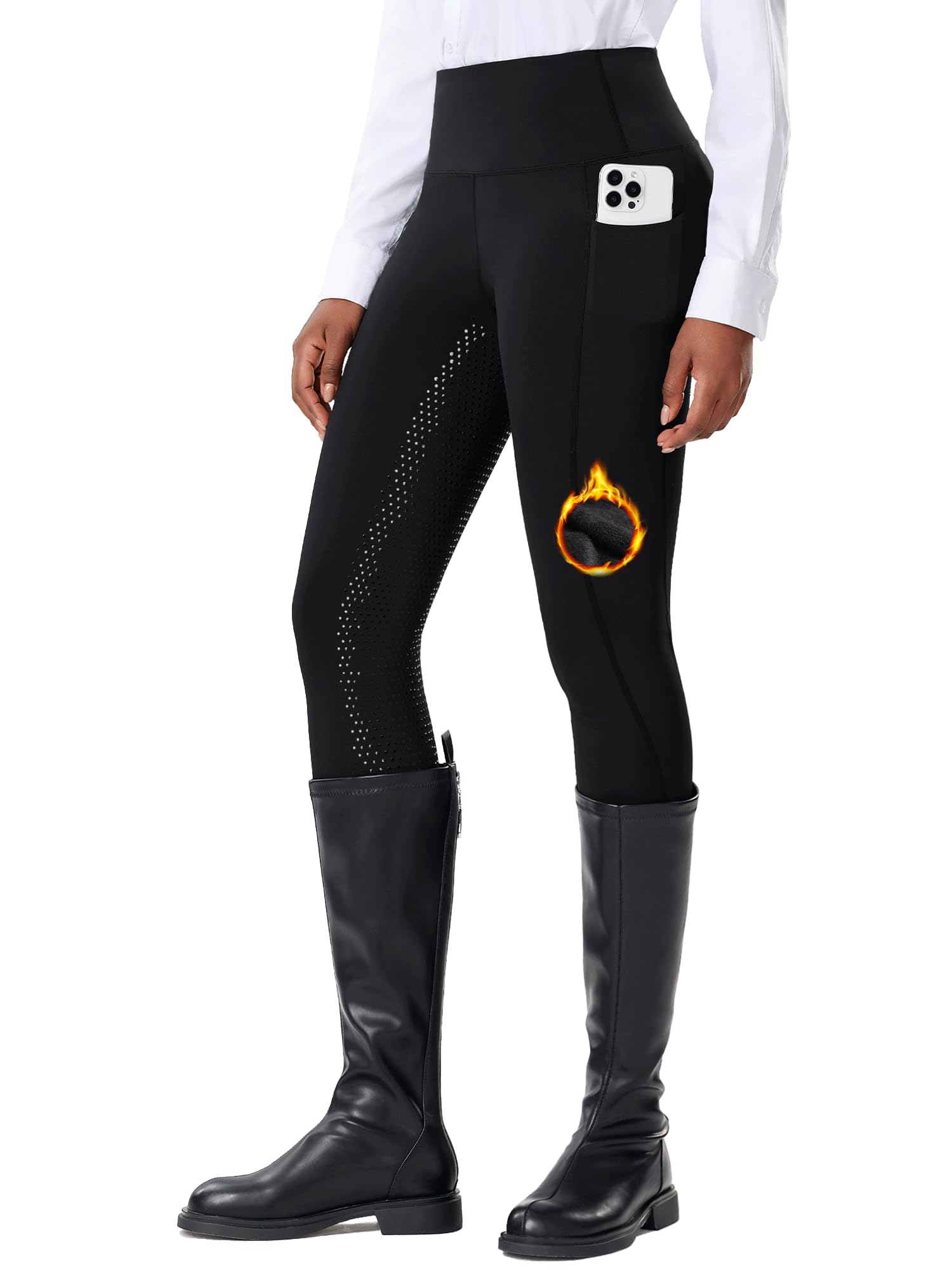 Damen Winter Reitleggings mit aktiver Silikon-Grip Vollbesatz - Reithosen für Frauen Fleece Gefüttert