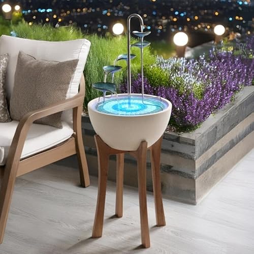 HYDRIA Eucalyptus Hardwood Stand, 41 cm Height, Natural Wood Finish, Compatible with Leaf Cascade Water Feature