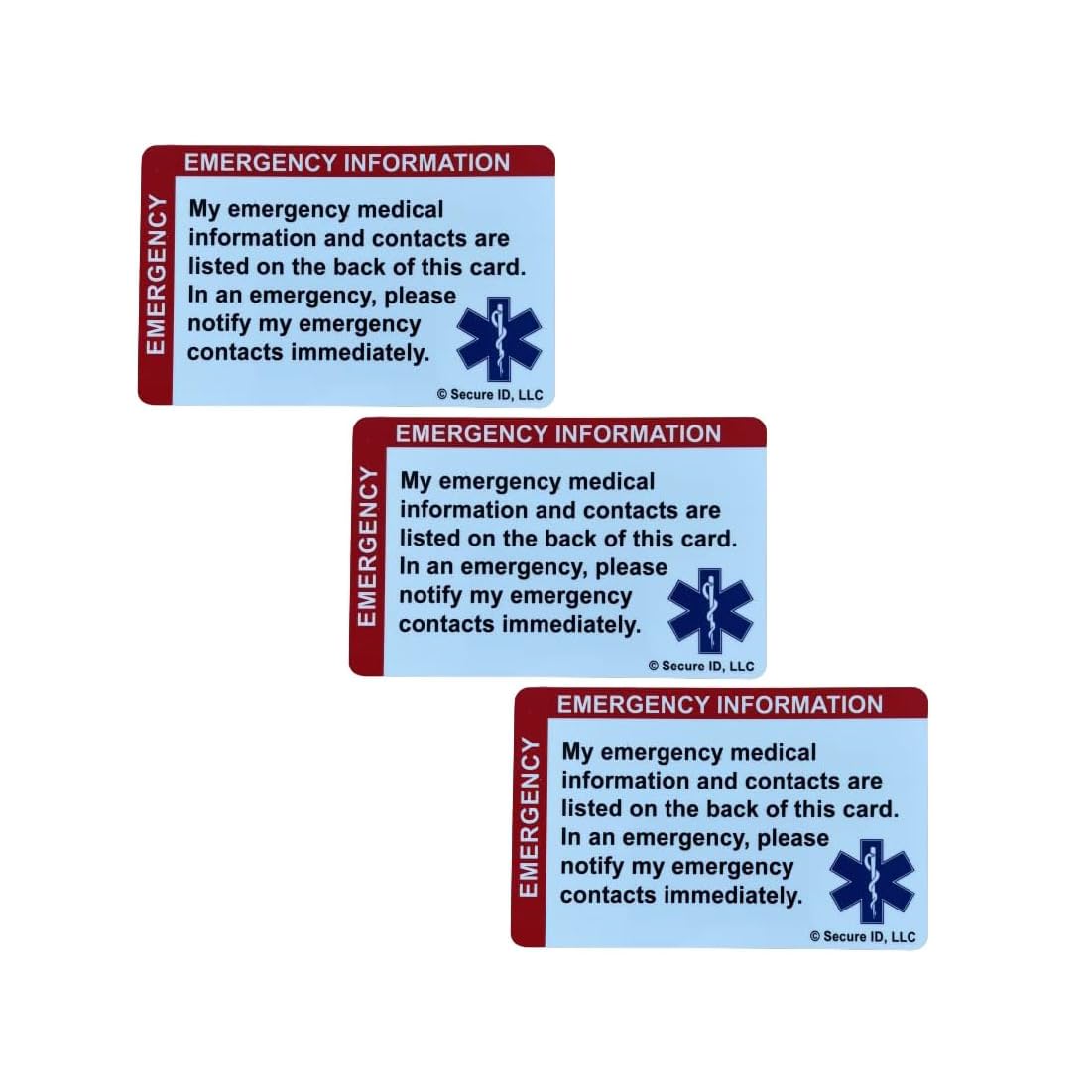 In Case of Emergency Wallet Medical ID Card ICE Write on 3 Pack Medicine and Allergy List