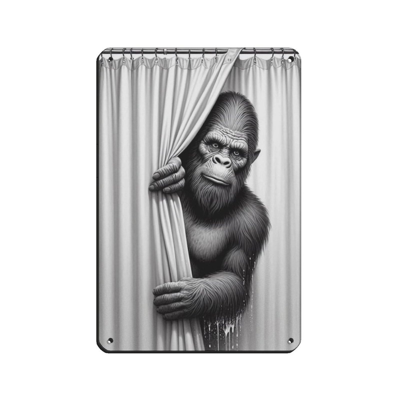 Sasquatch Peeking Out of Shower Tin Sign Vintage Metal Pub Club Cafe Bar Home Wall Art Decoration Poster Retro 8x12inch(20x30cm)