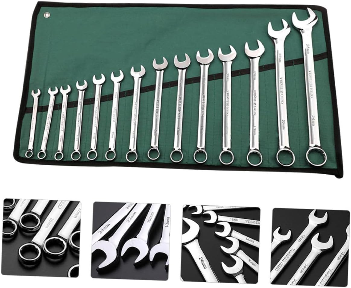 POPETPOP 14pcs Adjustable Ratchet Wrench Set Steel Tools for Home Repair Professional Spanner Set Storage Bag Versatile Sae Metric Wrenches