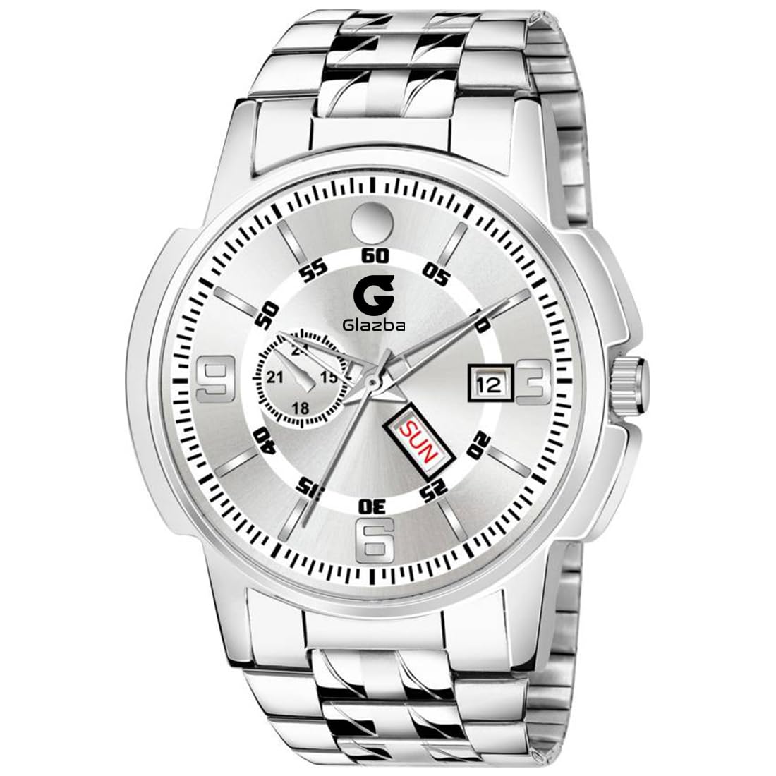 Glazba Stainless Steel Mens Silver Chain Strap Analog Wrist Watch For Boys With Day And Date Aperture Functioning (Silver), Band_Multicolor (B0CVF1P4P9) Amazon Price History, Amazon Price Tracker