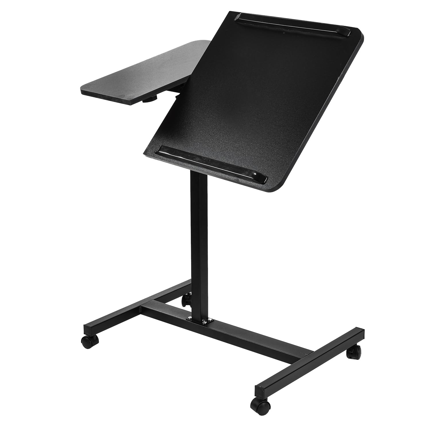 Biurko mobilne Maclean | Wysokość regulowana 59-89 cm | Podwójny blat z możliwością pochylenia 90° | Kółka z hamulcami | Nośność 30 kg | Ergonomiczne biurko komputerowe (Czarny)
