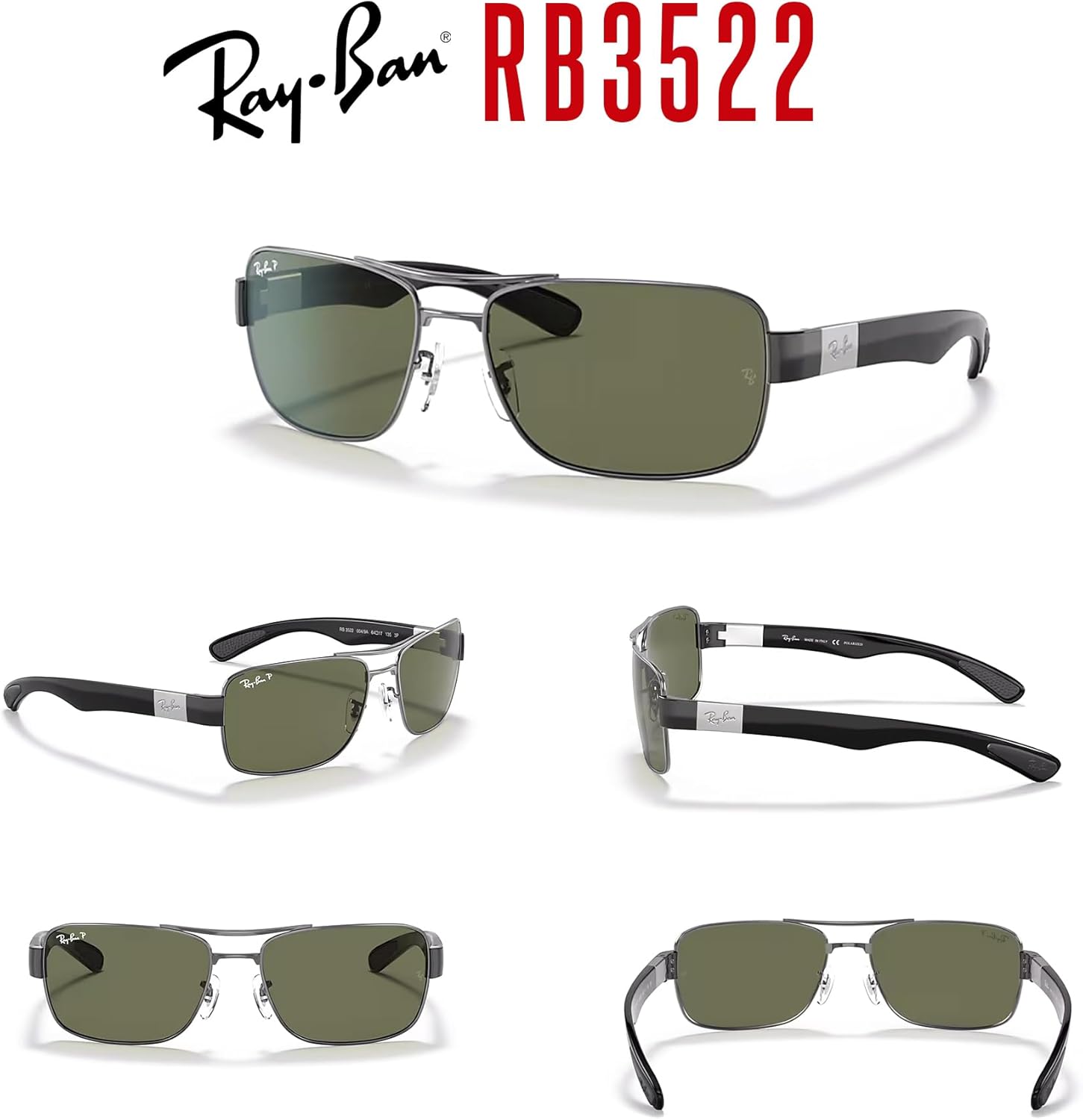 Ray-Ban RB3522 Square Sunglasses For Men +BUNDLE with ACCESSORY EYEWEAR KIT - Image 7