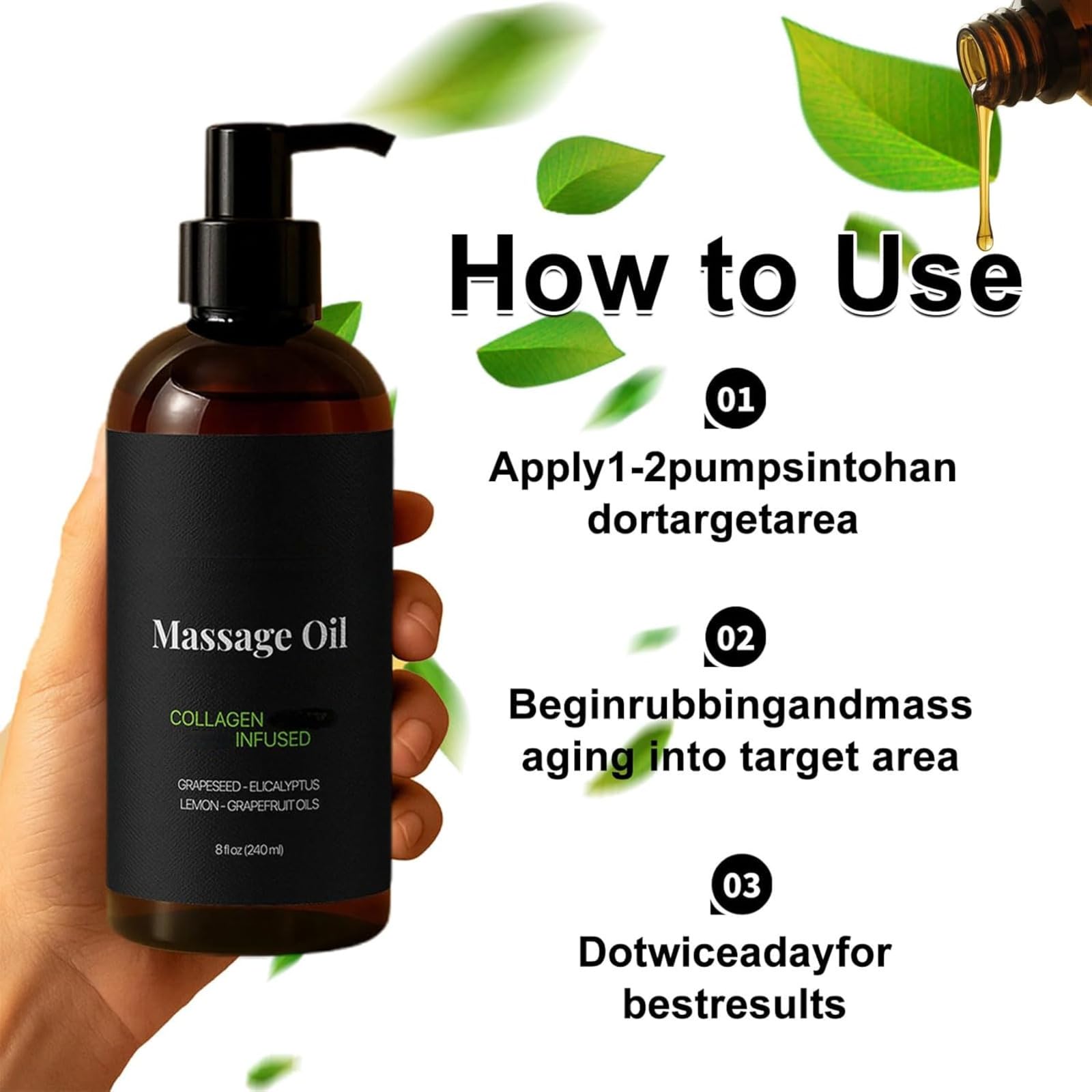 Olio da massaggio, olio per il corpo, non grasso, idratante per gambe e corpo, migliora la struttura della pelle, assorbe rapidamente, olio per la cura quotidiana (5 pezzi)
