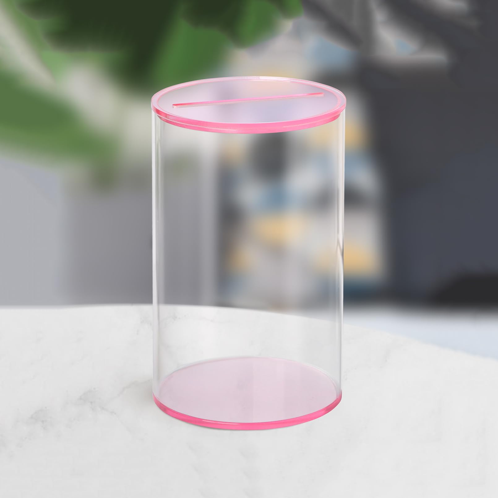 Small Clear Acrylic Money Box 2.75”× 2.75”× 4.52” Transparent See Through Money Saving Box Piggy Bank for Adults Kids(Pink) - Image 3