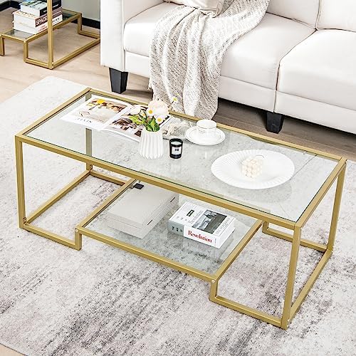 Amazon.com: KOTEK Modern Tempered Glass Coffee Table, 45” Wide ...