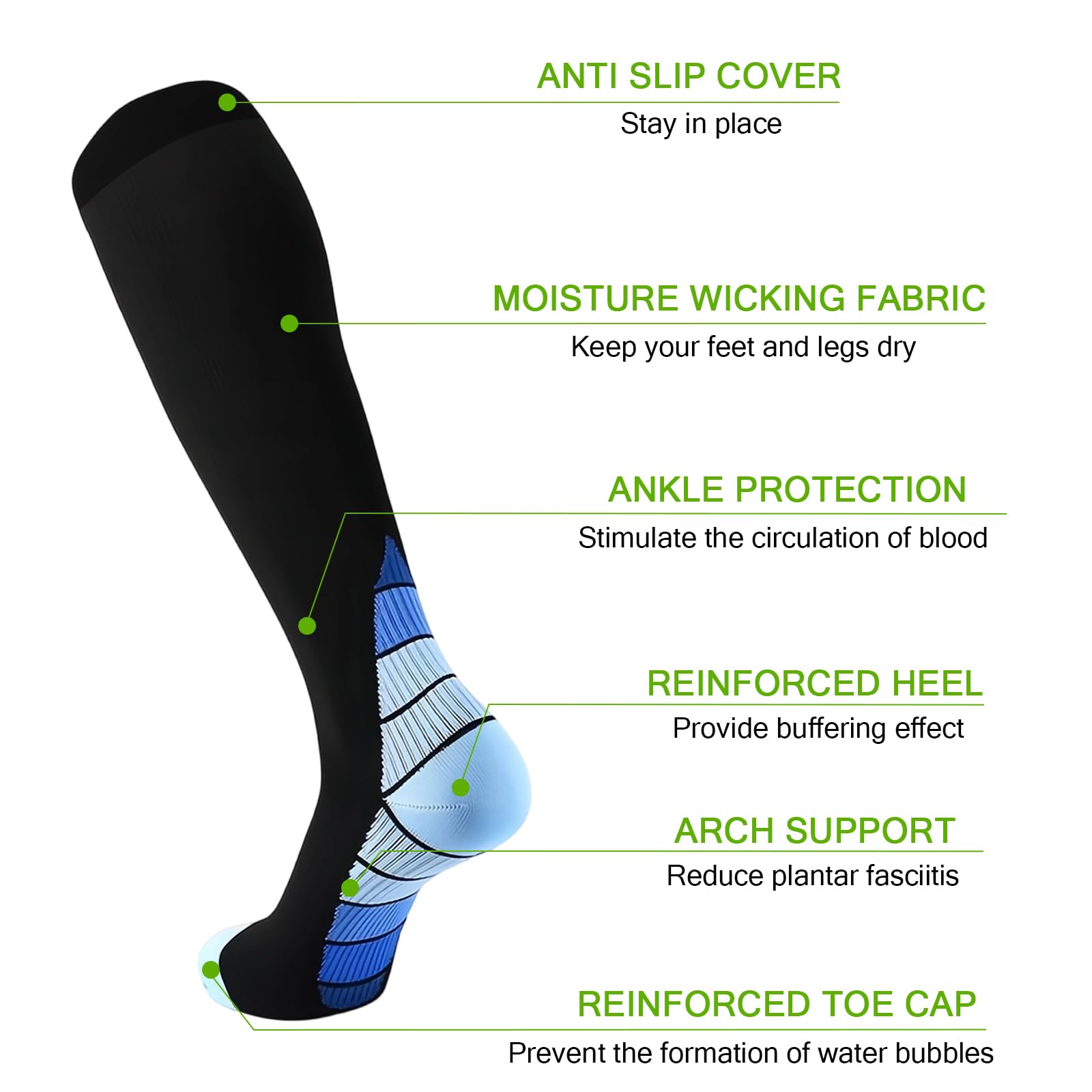 6 Pares Medias de Compresión Mujer Hombre, Calcetines Compresion, Medias de Compresion Varices, Compression