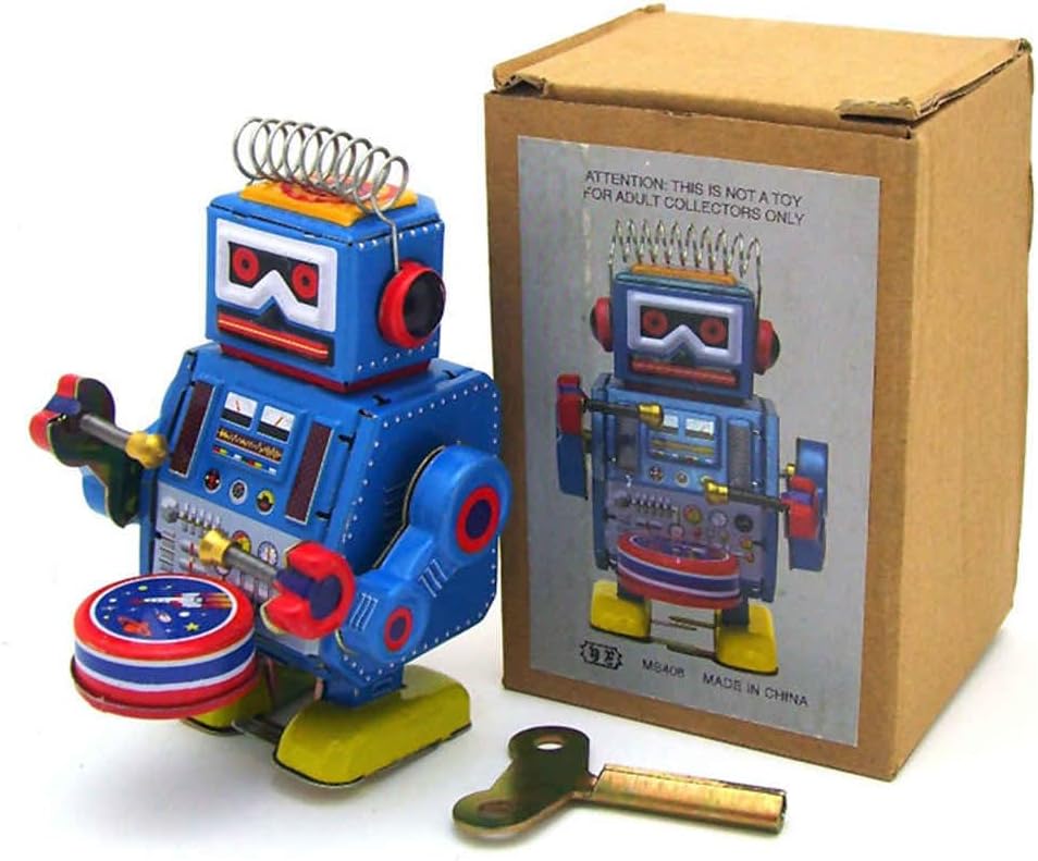 Charmgle MS406 Tin Robot Tintoy Collection Toy Novelty Gifts Wind-up Toy Home Decoration Retro Toy (Blue)