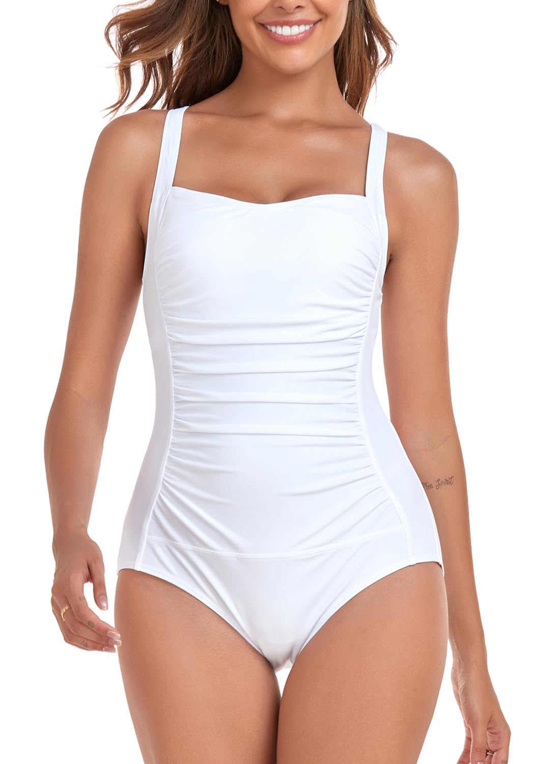 One Piece Swimsuit Retro Ruched Tummy Control Swimming Costume for Women Plus Size Swimwear Bathing Suit