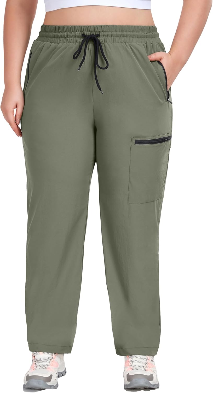 COOTRY Women's Plus Size Hiking Cargo Pants Athletic Workout Outdoor Quick Dry Lightweight Joggers Zipper Pockets Golf Pants