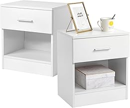 Set of 2 Bedside Table, Bedroom Chest of Drawers with 1 Drawer, Suitable for Living Room, Bedroom, 39 x 29 x 41 cm (2, White)