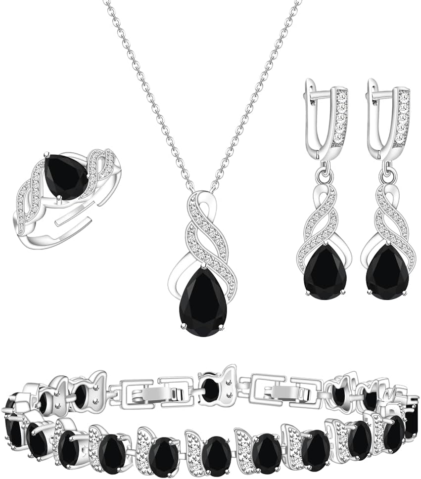 LMXXVJ Jewelry Set for Women,Teardrop Cubic Zirconia Necklace Earrings Adjustable Ring Bracelet Jewelry Set Formal Jewelry Gift