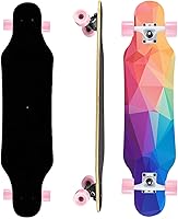 asktom Mini Cruiser Longboard 31 Inch Kids Skateboard - Wide 60mm Wheels, Beginner Stable Ride, Flame Pattern for Park & Street