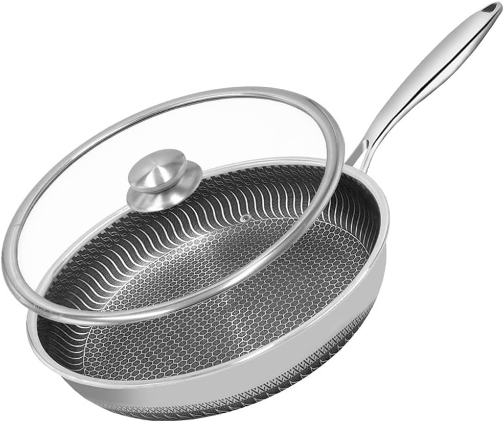 Non-stick Pan Stainless Steel Cooking Pot Kitchen Wok Pan Lid Pan Induction Cooker Gas Cooker Universal Cookware(28cm)