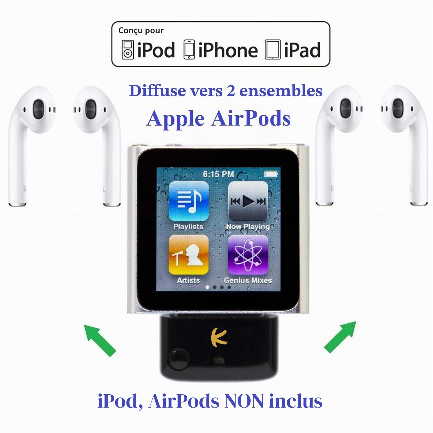 i10_Pro (Noir) : Transmetteur et séparateur Bluetooth avec codecs aptX/aptX Faible Latence/FastStream/SBC. Compatible avec Le connecteur à 30 Broches iPod, iPhone, iPad.