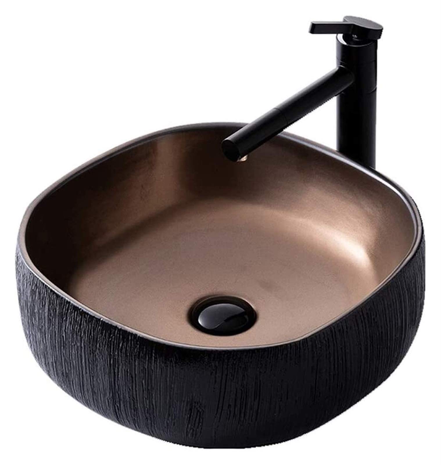 OLSKFUH Bathroom Bar Vanity Vessel Sinks Above Counter Nordic Above Counter Bowl Sink, Square Black Ceramic Porcelain Vessel Vanity Sink,