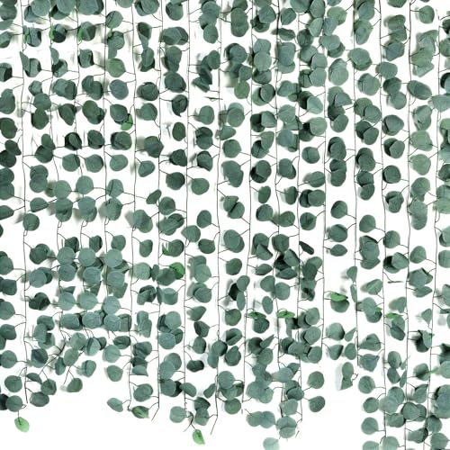 ARTKAIKE Artificial Vines Garland for Table Room Decor Faux Greenery Leaves Spring Fake Silver Dollar Runner for Wedding Christmas Home Bedroom Party Fireplace Mantle Wall (9 Eucalyptus)