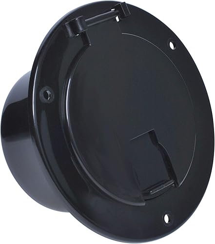 Escotilla de cable eléctrico RV para cables de 30 y 50 amperios de repuesto de 5 pulgadas, escotilla de cable eléctrico redonda de lujo, color negro