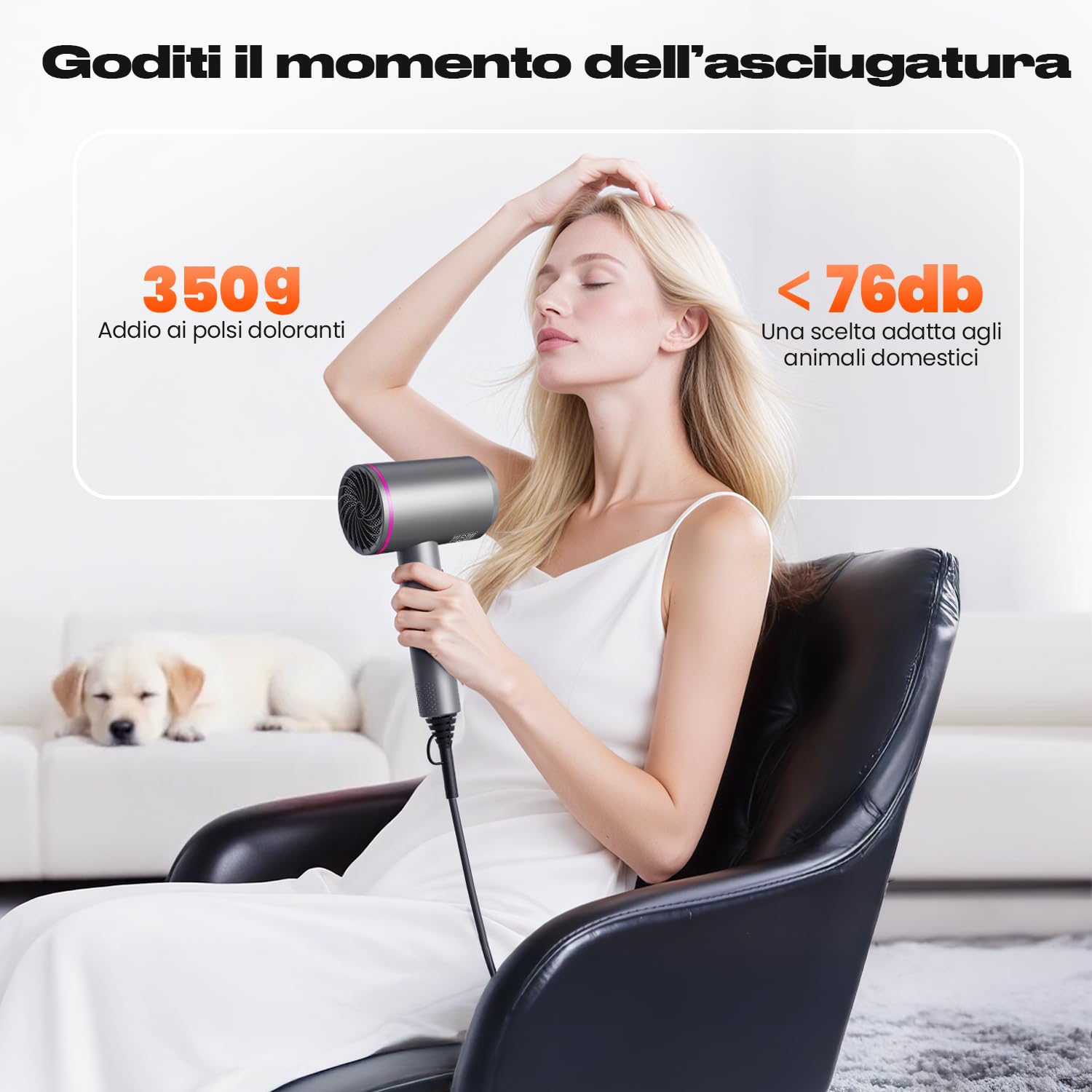 Asciugacapelli con Ioni, Phon Capelli con Motore AC, 3 Livelli di Calore Phone Capelli, Aria Fredda, Diffusore per Styling Perfetto, modello unisex