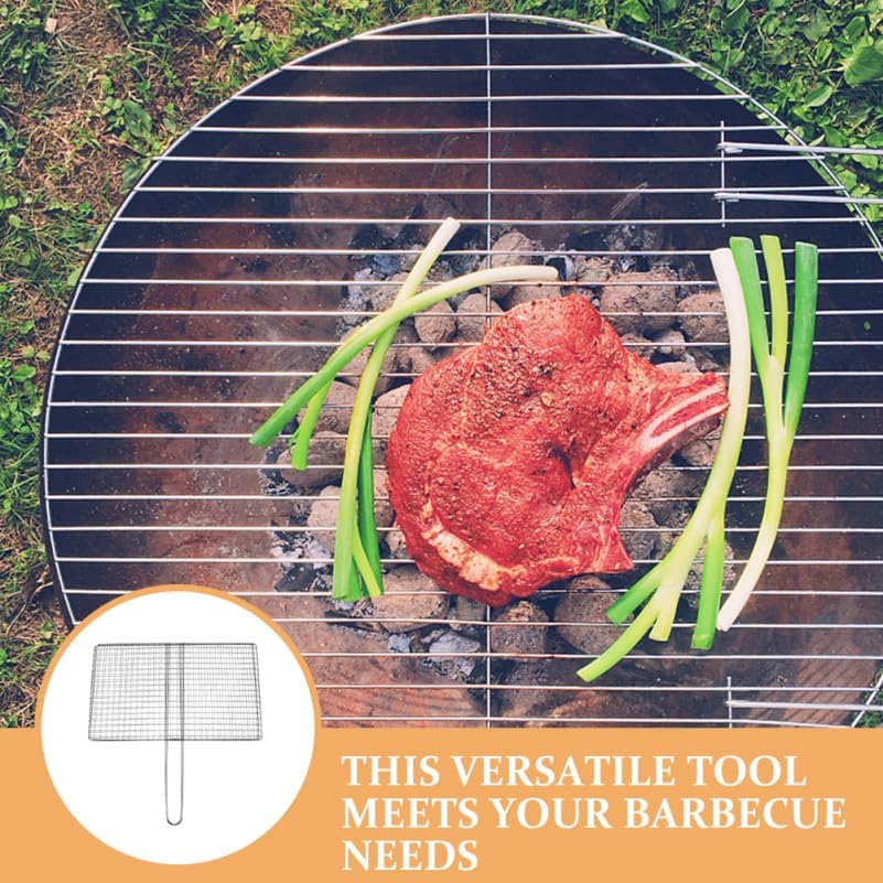 BESPORTBLE Stainless Steel Fish Grill Basket with Handle, Heavy Duty BBQ Rack Mesh Grids for Outdoor Cooking Meat, Fish and Shrimp