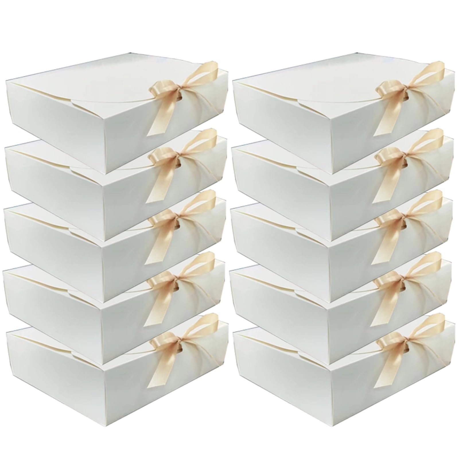 Geschenkbox 10 Stück Geschenkkarton mit Schleifenband | Perfekt for Partys, Hochzeiten, Geburtstage, Feiertage, Kraftpapier-Box(WHITE)