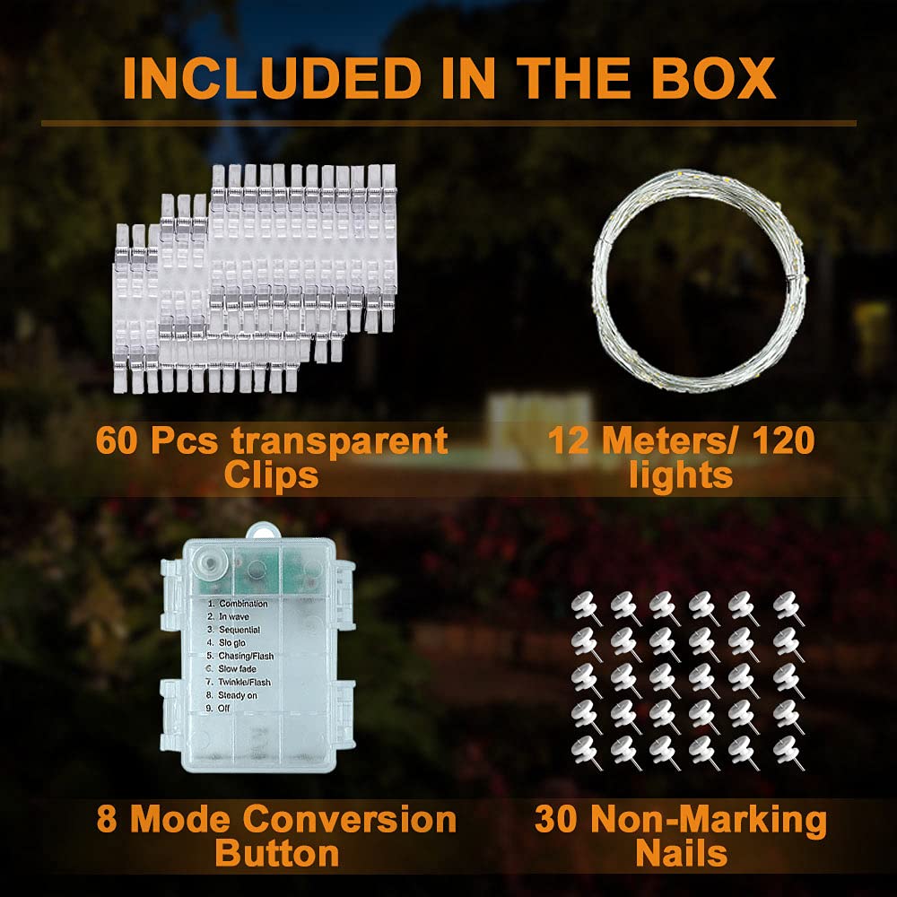 Haofy Foto-Clip Lichterkette – 10m Mit 200 LEDs & 60 Clips, Batteriebetrieben, IP45 Wasserdicht!