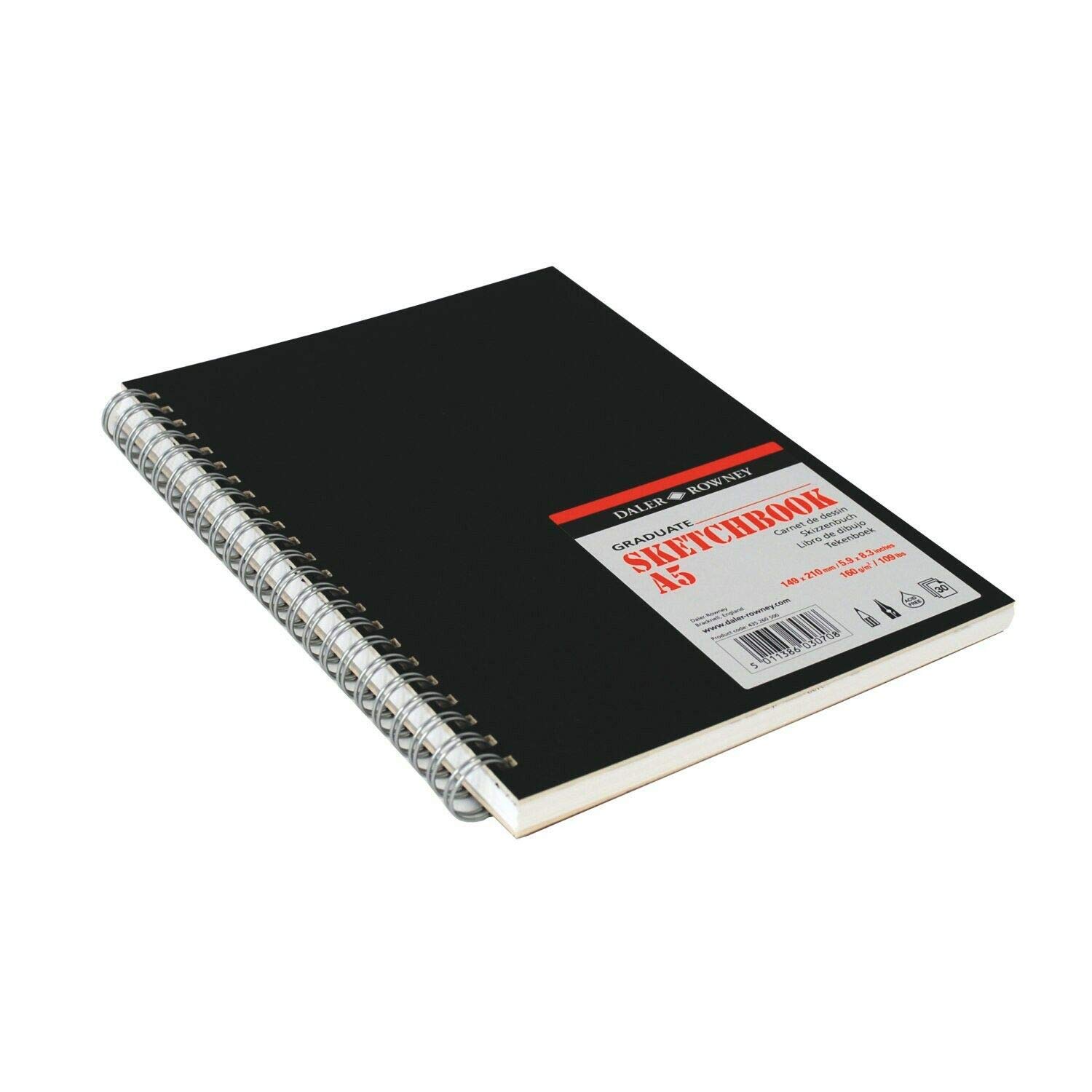 Daler Rowney White Daler-Rowney Graduate Sketchbook, Lightly Textured, 160 Gsm, 109Lb, Spiral Bound, Hardback, Portrait, A5 - Approx. 5.8 X 8.3In - 14.8 X 21 Cm, 30 Sheets