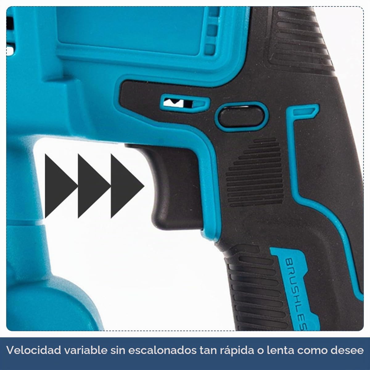 Taladro Percutor Inalámbrico, Sin Escobillas, Martillo Perforador 3 en 1 | Velocidad Regulable Sin niveles, Martillo Perforador con 6 Piezas, Mango Antivibración y Acoplamiento de Seguridad