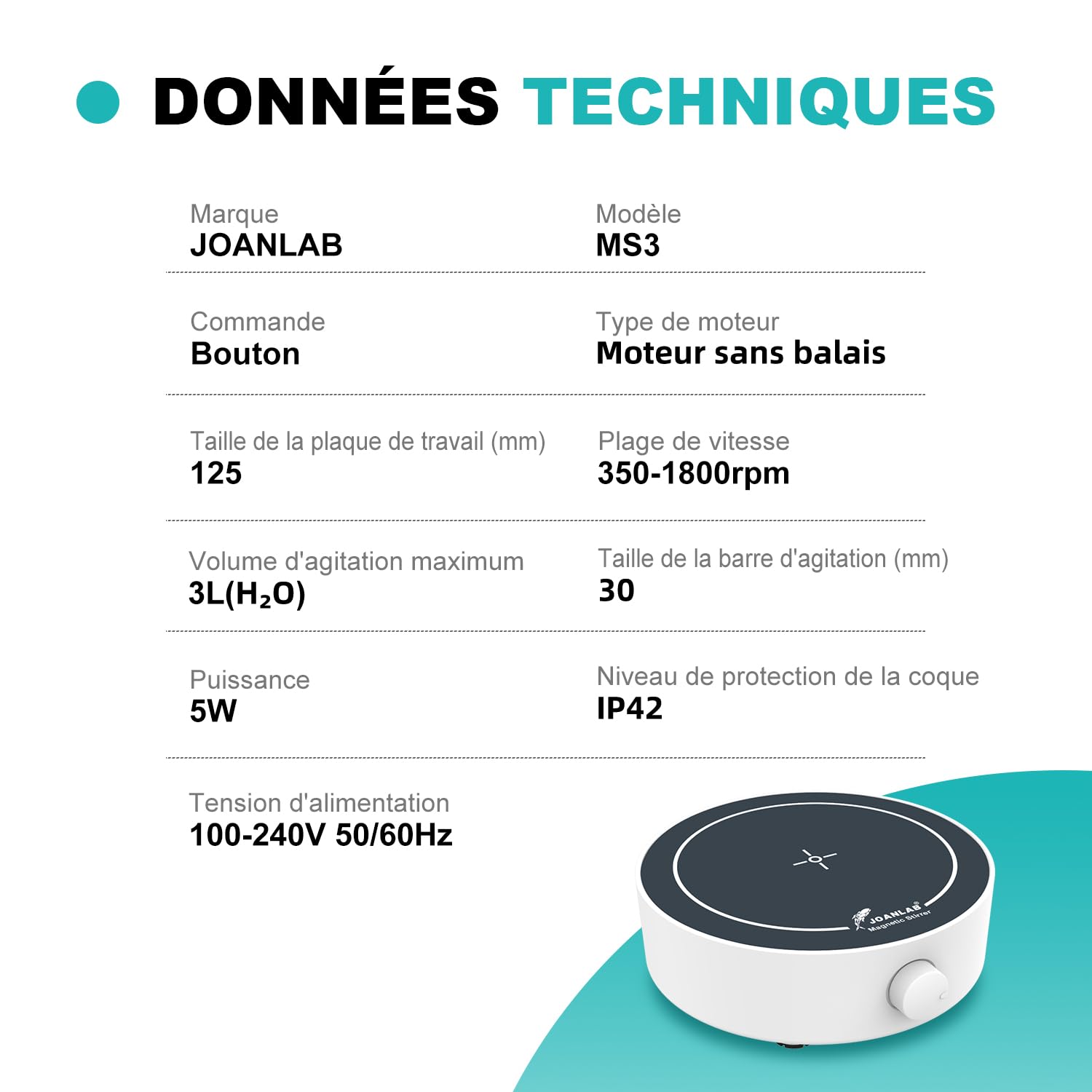 JOANLAB Mini plaque d'agitation magnétique 350-1800PRM Agitateur de laboratoire avec barre d'agitation, plaque d'agitation magnétique de laboratoire 3000ml