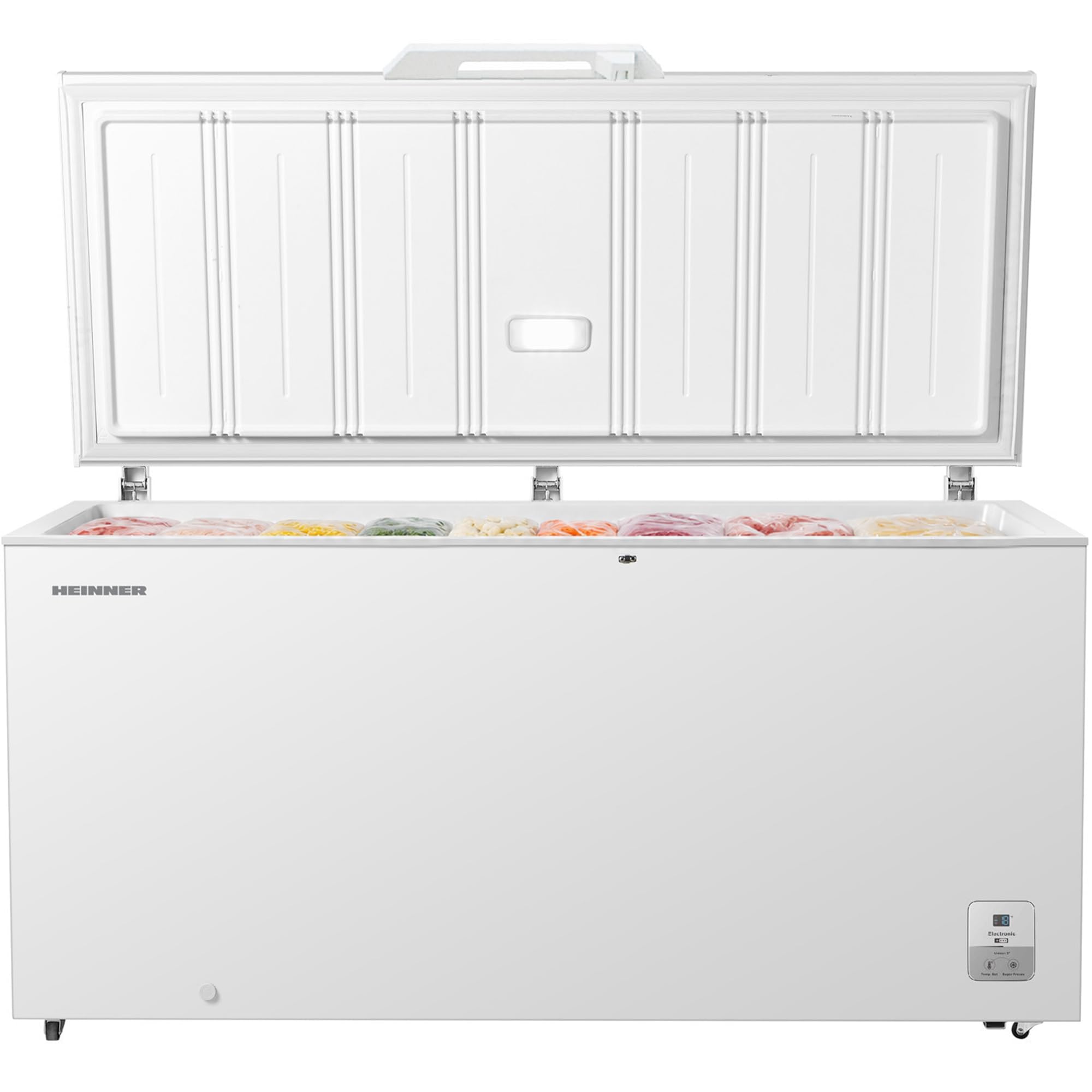HCF‑HS500EE++ – Gefriertruhe 500 L – Energieeffizienzklasse E – Elektronisch gesteuert, LED‑Display & Innenbeleuchtung, Schnellgefrierfunktion, Weiß - Jahre Garantie