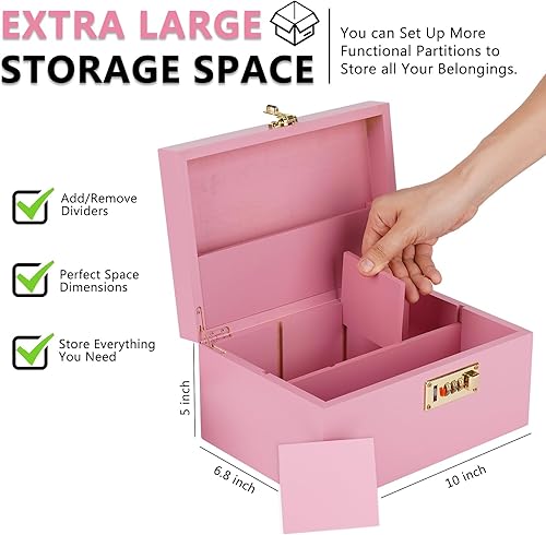 Miniatura 3 de OZCHIN Caja de bambú grande con cerradura de combinación Caja decorativa para almacenamiento de almacenamiento con cerradura para el hogar Caja de