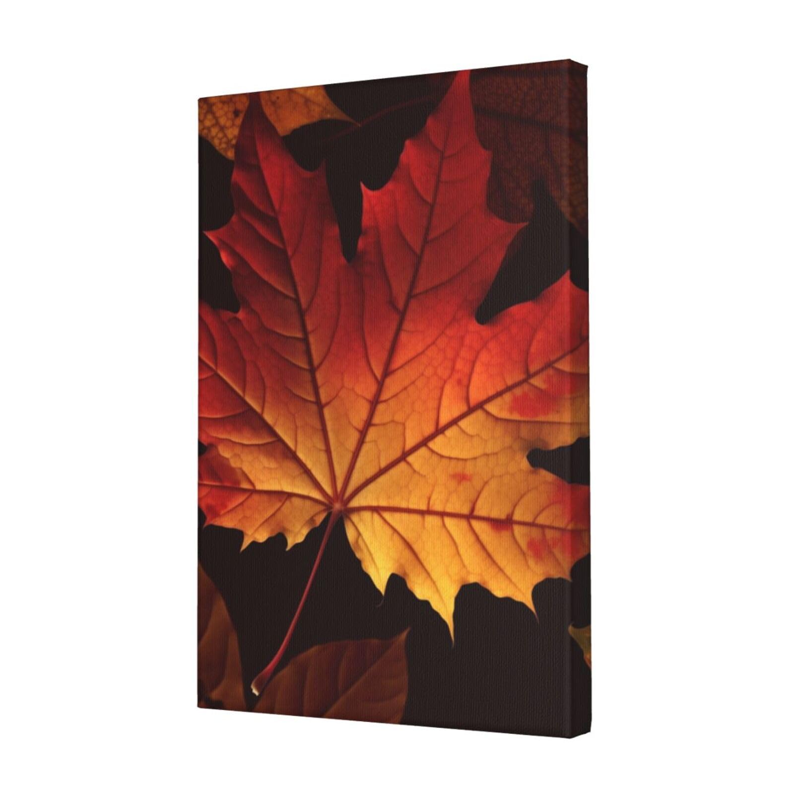 KLOPH Fall Autumn Leaves Canvas Wall Art for Living Room 12"x18" Modern Artwork Painting for Bathroom Hanging Canvas Prints Aesthetic Wallart for Bedroom Kitchen Office Wall Decor