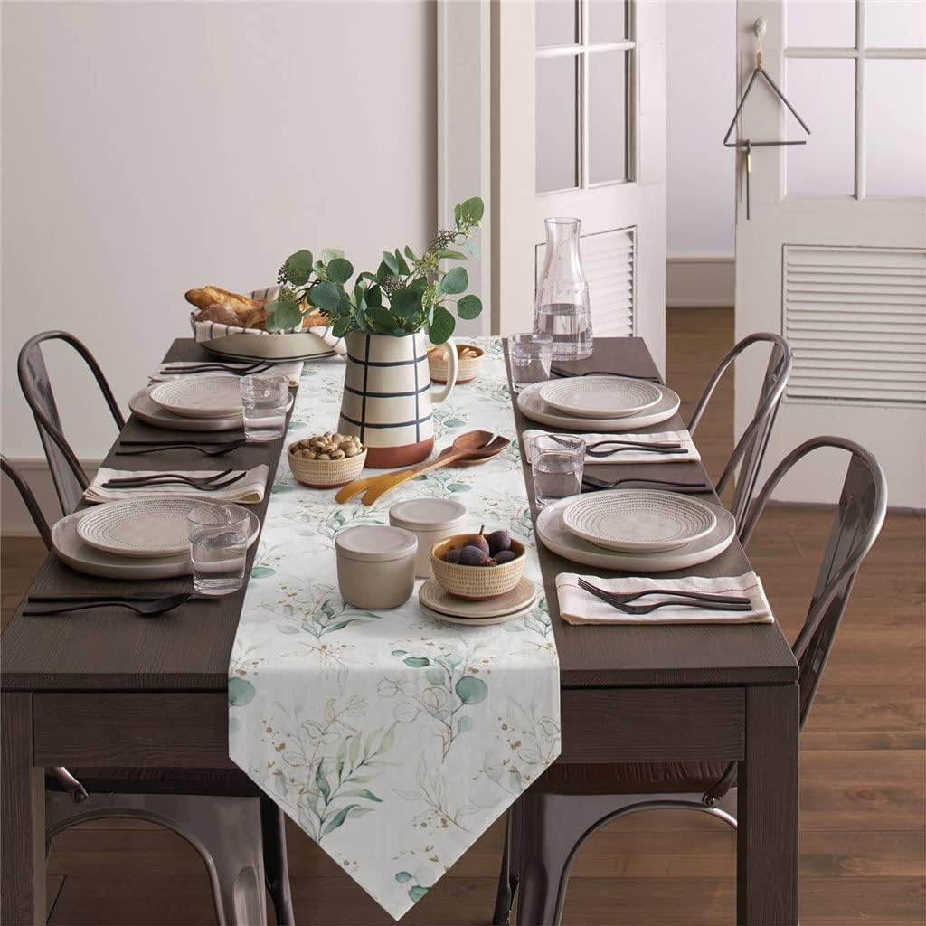 Watercolor Eucalyptus Leaves Table Runner for Wedding Banquet Home Festival Party Dinning Table Decoration Table Runner(41x183cm)