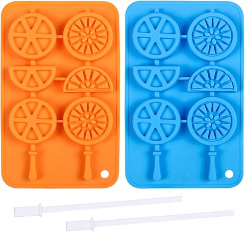 Webake Bandejas para cubitos de hielo, moldes de silicona para frutas, moldes para paletas de frutas con palitos reutilizables, paquete de 2 moldes