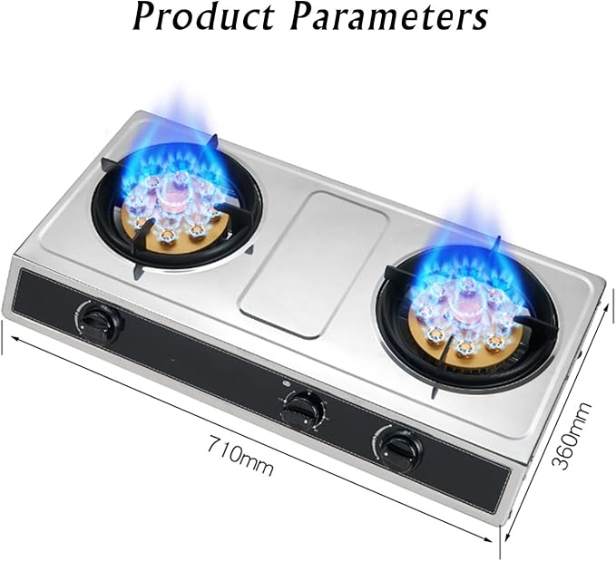 Estufa de Gas 2 Puestos, Acero Inoxidable, Protección de Apagado miniatura 2