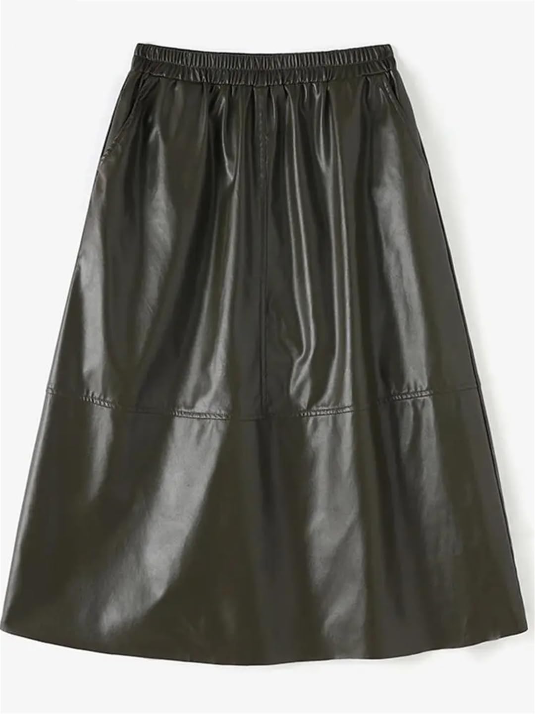 Wjnvfioo Elegantes faldas maxi de mujer cintura alta elástica falda de fiesta femenina vacaciones trabajo PU cuero faldas sueltas