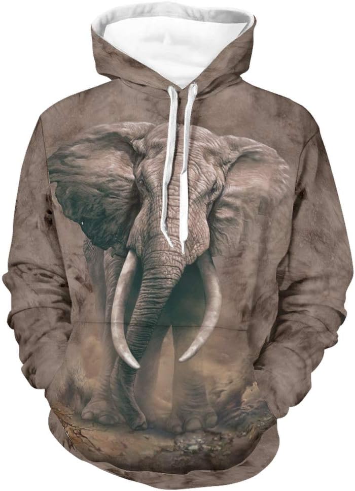 Sudadera unisex con capucha con diseño de elefante, con bolsillo