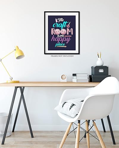 Miniatura 8 de Govivo The Craft Room Is My Happy Place - Una bonita decoración de pared para sala de manualidades con un fondo azul oscuro, obra de arte sin marco