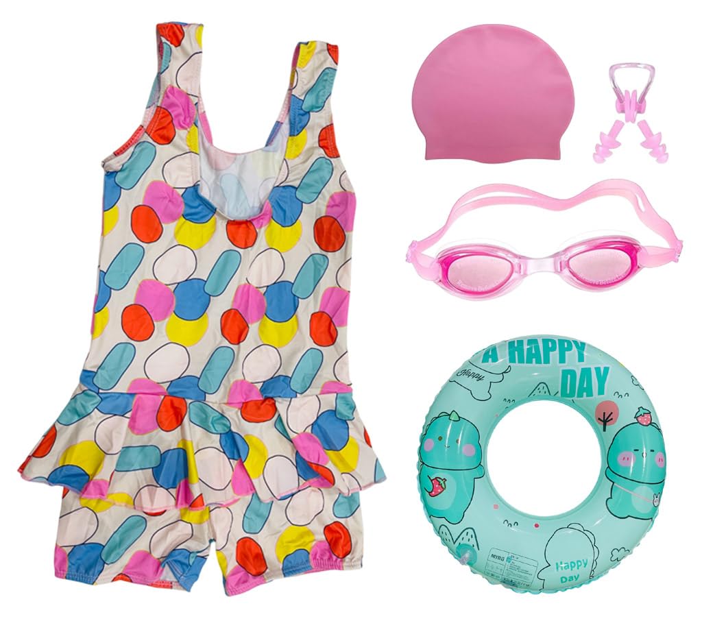 | Swimming Kit for Girls (Age 6-8 Years) with 1 Swimming Sleeveless Frock with 1 Anti Fog Swimming Goggles, Swimming Cap, 1 Nose Clip, 2 Ear Plugs, 1 Swimming Ring (Tube) for Girls | SC65-image-47