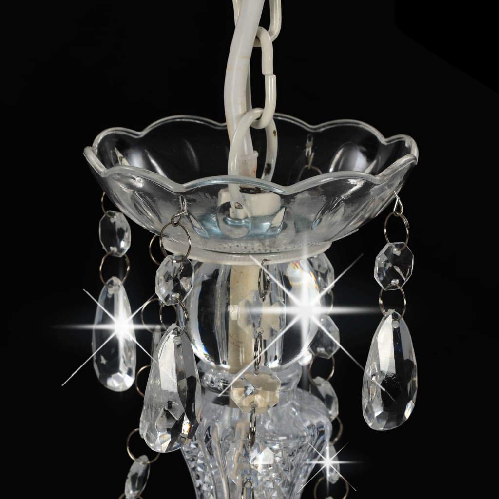 vidaXL Lampadario con Perle di Cristallo Rotondo 3 Lampadine E14 Lampada Soffitto Luce Pendente Base in Metallo Bianco Gocce Acrilico Trasparente