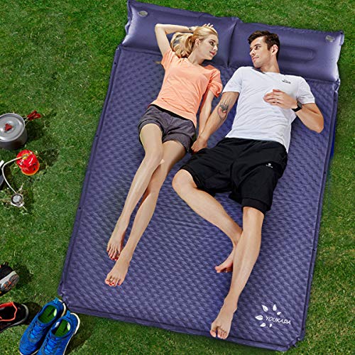 YOUKADA Sleeping-Pad Foam Self-Inflating Camping-Mat for Backpacking Sleeping Pad Double Sleeping Mat Camping Pad 2 Person Camping Mattress with Pillow for Hiking Camping Gear (Navy, Large) - Thumbnail 5
