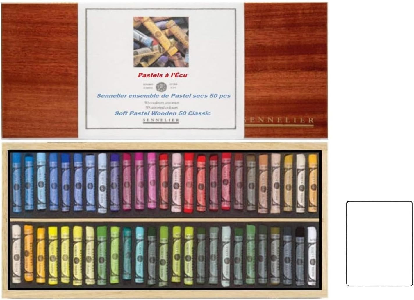 Sennelier 50 pastels secs Coffret en bois pastels tendres à l'écu et 1 carte