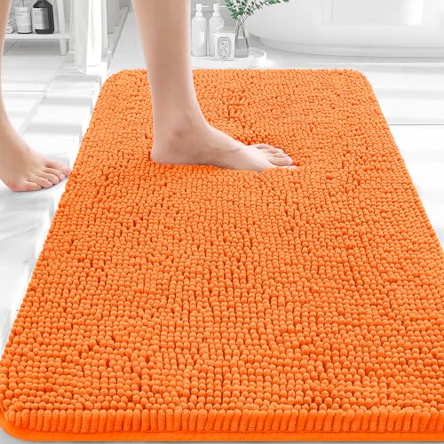 OLANLY Bathroom Rugs 30x20 Extra Soft Absorbent Chenille Bath Rugs Rubber Backing Quick Dry Machine Washable Bath Mats for Bathroom Floor Tub and Shower Home Decor Accessories Orange